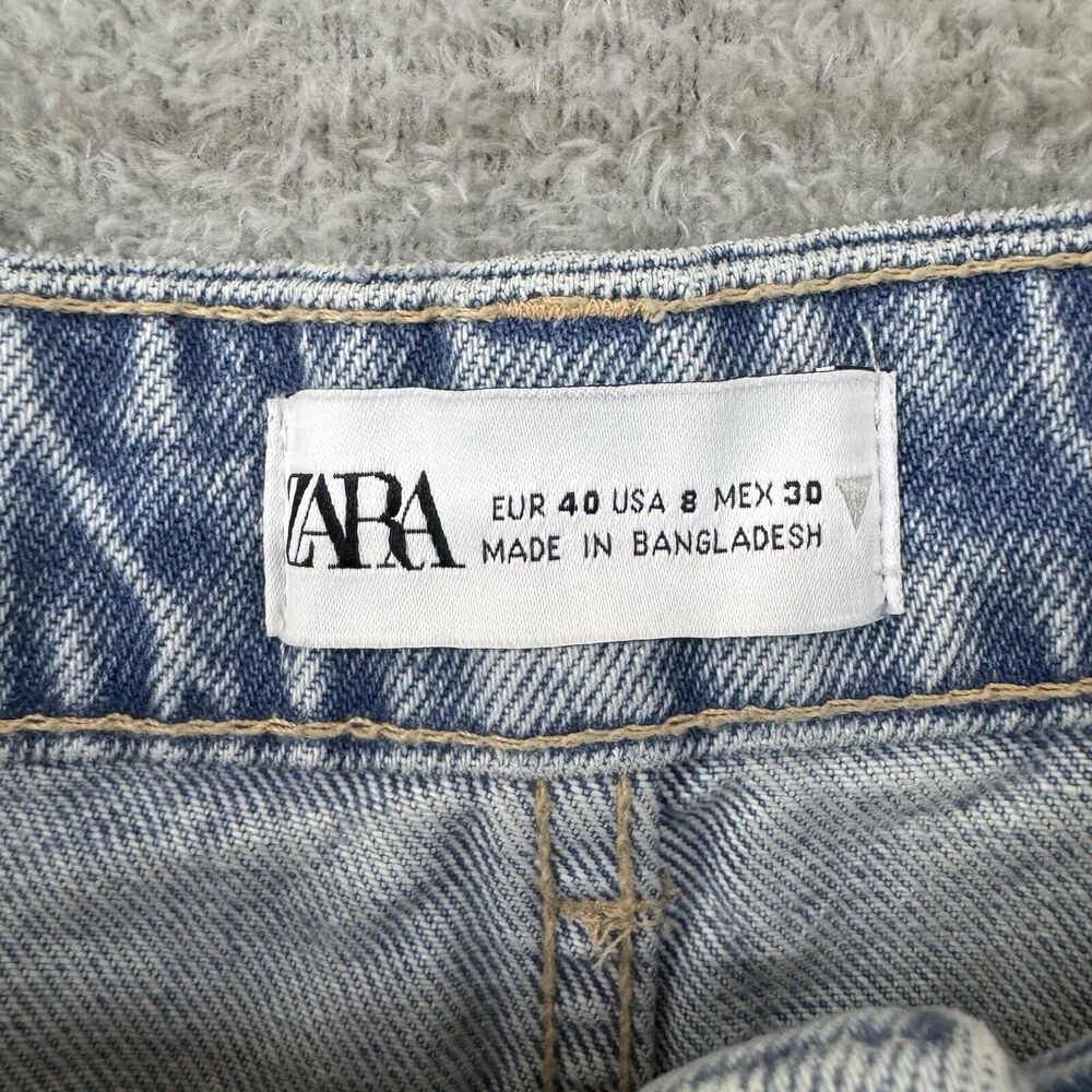 ZARA Shorts Womens 8 Denim Blue Light Wash Cut Off Button Fly 5 Pockets Fray Hem - Picture 2 of 7